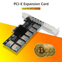 EUX1070 PCI-E 1X1ถึง7 Riser Card สำหรับ BTC Mining PCI Express ตัวคูณ USB3.0