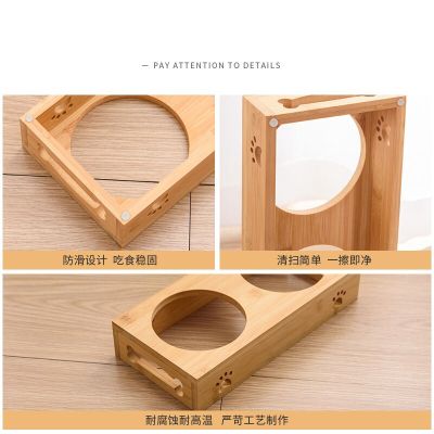 Hot Selle s Feeder Ceramic Cat Bowl Water Double Mouth Wooden Stand Stainless Steel Dog Feeder Bowls Kitten Dogs Products