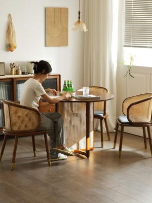 Japanese-style solid rattan round living room home apartment coffee balcony retro log dining negotiation