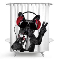 ม่านอาบน้ำสุนัข Black Bulldog Bath Curtain สัตว์เลี้ยงฟังเพลงโทรศัพท์มือถือ Rideau De Douche Photo ม่านอาบน้ำเด็ก 180 * 180 ซม