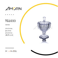 AMORN - TG1033 - โถพานแก้วเล็ก - โถพานแก้วเล็ก โถฝาแก้ว โถแก้วเจียระไน ลายคริสตัล เจียระไน ลายเม็ดขนุน