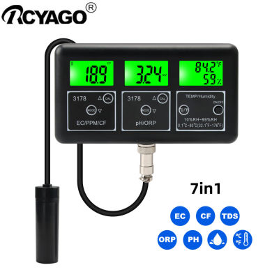 RCYAGO เครื่องวัดน้ำ ORP PH TDS Meter EC,อุปกรณ์ทดสอบคุณภาพน้ำความชื้นสำหรับปลูกพืชสวนบ่อน้ำ YY-3178 7 In 1