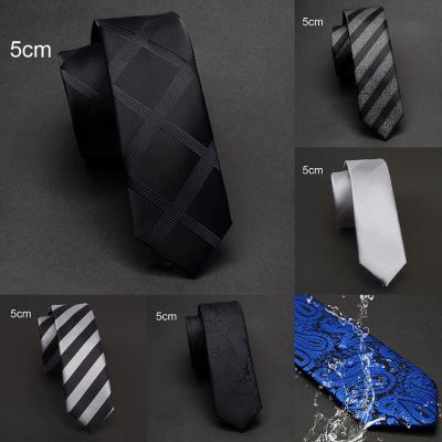 Ricnais New Arrival 5cm Slim Ties For Man Blue Black Stirped Waterproof Necktie Paisley Fashion Men Skinny Neck Tie For Wedding