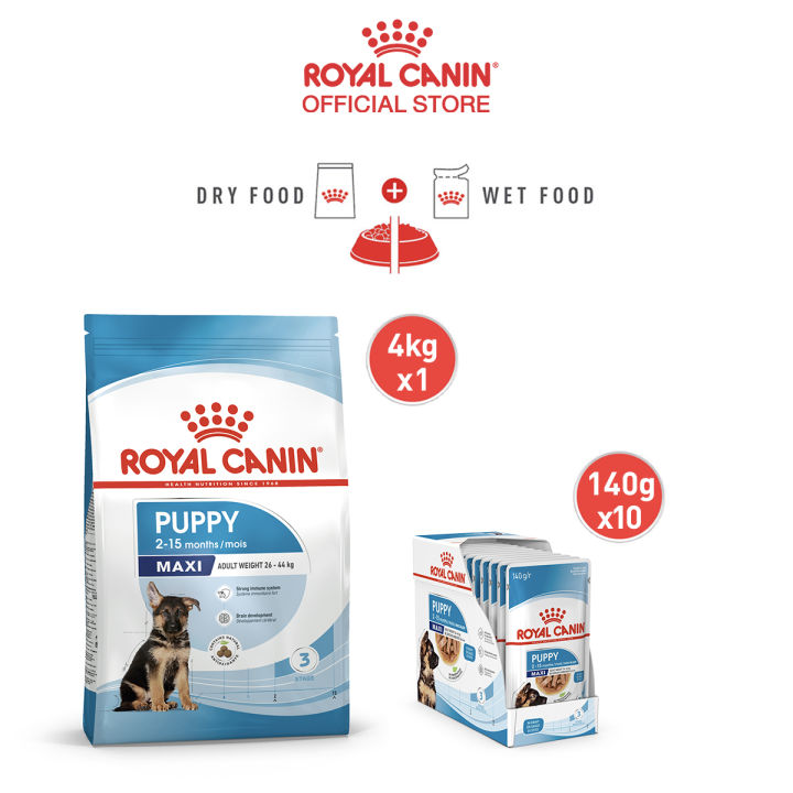 royal-canin-maxi-puppy-โรยัล-คานิน-อาหารเม็ดลูกสุนัข-พันธุ์ใหญ่-อายุ-2-15-เดือน-4-กก-อาหารเปียกลูกสุนัข-พันธุ์ใหญ่-140-ก-x-10-ซอง