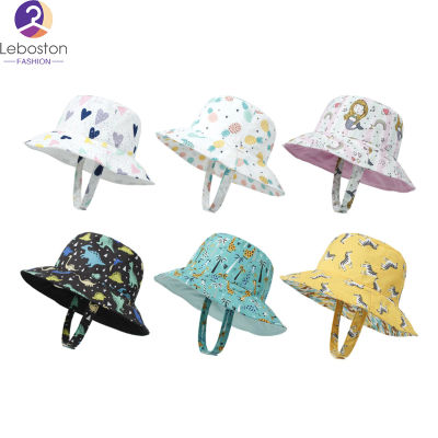 หมวกกันแดดสำหรับเด็ก Leboston สำหรับเด็กหญิงเด็กชายถังการ์ตูนหมวกป้องกัน UV ฤดูร้อนหมวกชาวประมงย้อนกลับได้สำหรับเด็กอายุ0-5ปี