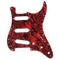 Pickguard กีตาร์ไฟฟ้า SSS 11หลุมสำหรับเล่นดนตรีทำจาก PVC ม้าลายสีแดง &amp; สีดำ