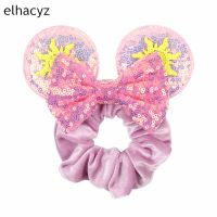 【YF】 New Cartoon Character Mouse Ears Hair Bow Women Velvet Scrunchies Girls Princess Elastic Waist Band Headband Head Wear