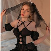 Sexy Bride Dresses Woman Cosplay Costumes Lolita Sweet Princess Chiffon Ruffle Lingerie Set Hollow Out Temptation Wedding Dress