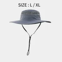 }:“{ 》 Topi Bucket หัวใหญ่เดินเขาแห้งเร็วขนาดพิเศษ Boonie หมวกบังแดดขึ้นฤดูร้อน50 + หมวกตกปลากลางแจ้งสำหรับผู้ชายป้องกันรังสียูวี