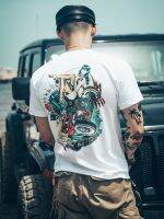 Locomotive Style Old Retro Motorcycle Short-sleeved T-shirt Punk Tough Guy Rock Personality Street Boy Trend