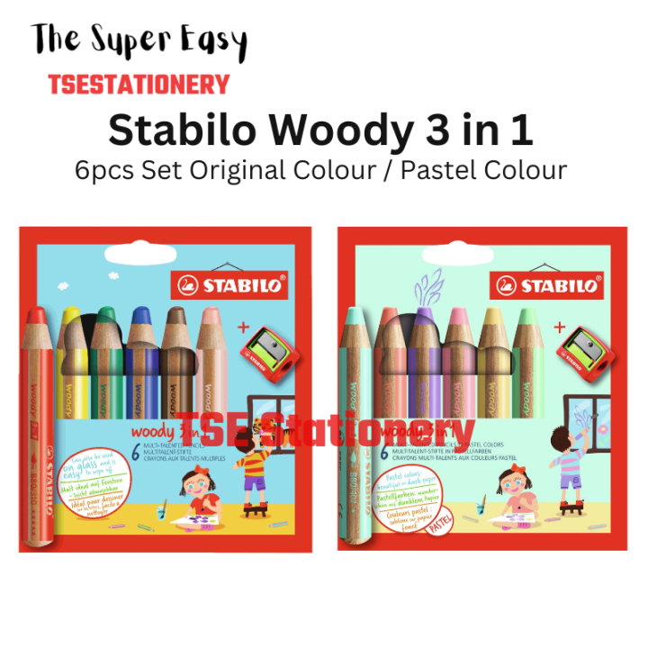 STABILO Woody 3in1 Thick Colouring Pencils Wax Crayons Watercolour - 6 / 10  / 18