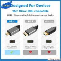 LONGB หลายขนาด สาย HDMI ชนิด D ความละเอียดสูง ร่างกายด้ายถัก สายส่งข้อมูล ของใหม่ Micro HDMI เป็น HDMI สายเชื่อมต่อกล้อง กล้องถ่ายรูปสำหรับกล้อง