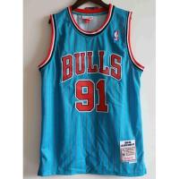 ยอดนิยม ™1995-96 new NBA men’s Chicago Bulls 91 Dennis Rodman Vintage embroidery basketball jerseys jersey Light green stripes