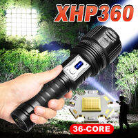 XHP360 ไฟฉาย LED ส่องได้ไกลถึง2500ม.ปรับแสงได้5ระดับ ไฟฉายกันน้ำแท้ ไฟฉายแบบชาร์จ ไฟฉายแรงสูง 5000000lm USB แสงกลางแจ้ง Flashlight With 10000 mAh Battery LED Zoomable ไฟฉายกลางแจ้ง