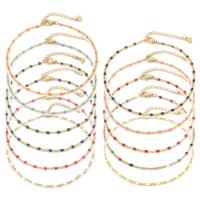 304 Stainless Steel Curb Link Chain Anklet Multicolor Enamel Beads Gold Color Metal Chains For Women 23.5cm(9 2/8 ) long 1Piece