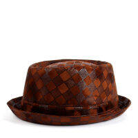 Men Leather Fedora Hat Flat Pork Pie Hat For Gentleman Dad Bowler Porkpie Jazz Hat Big 4Size S M L XL