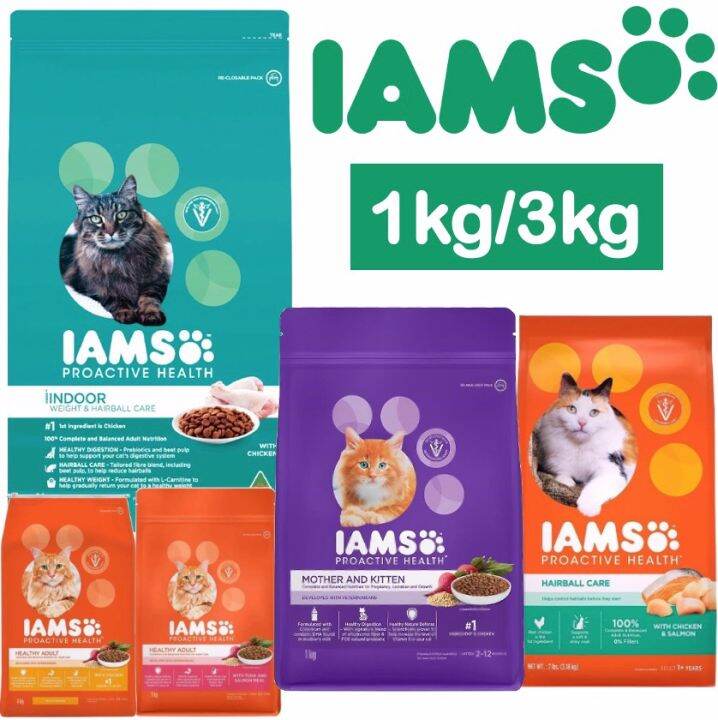 [Ready Stock] IAMS Proactive Health Cat Food / Dry Food / Pet Food 1kg / 3kg Cat Food / Cat Wet