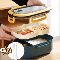 ✎卍✈ Portable Lunch Box 2 Layer Grid Children Student Bento Box Leakproof Microwavable Lunch Box With Fork Spoon For School Office