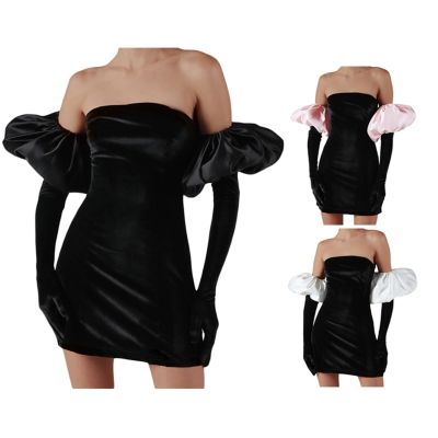 ‘；’ Women Spring Fashion Bodycon Dress Women Skinny Strapless Dress Ladies Puff Long Sleeve  Wrap Chest Wrapped Hip Dresses