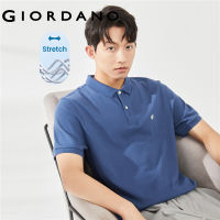 GIORDANO ผู้ชาย เสื้อโปโลคอปกผ้า แจ็คการ์ด ปักลายกบ ผ้ายืดปิเก้ยืดปิเก้ Free Shipping 01013388