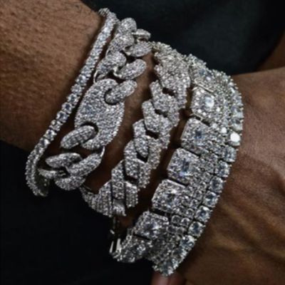 Hip Hop Bling Iced Out Crystal Cuban Link Bracelet For Women Men Gold Silver Color Full Rhinestones Miami Cuban Bracelet Jewelry Headbands