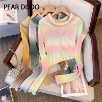 PEAR DODO เสื้อสเวตเตอร์ถักลายแขนยาวเปิดไหล่วินเทจเสื้อสวมศีรษะเก๋ไก๋เกาหลีสำหรับผู้หญิง