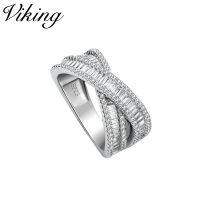 Viking แหวนครอสโอเวอร์สีเงินสเตอร์ลิงสำหรับ S925แหวนดีไซน์แหวนสองชั้นนิ้วชี้คุณภาพสูงประดับเพชรเต็มรูปแบบเครื่องประดับยุโรปและอเมริกา