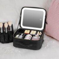 【jw】❡┋  Makeup With Mirror Large Capacity Compartment Leather