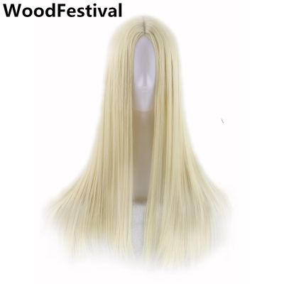 WoodFestival Synthetic Wig Female Straight Long Hair Cosplay Wigs For Women Red Blue Black Blonde Burgundy Silver Dark Brown