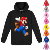 ชุดกีฬา Super Mario Bros เสื้อฮู้ดแขนยาว65% ผ้าฝ้าย + โพลีเอสเตอร์35% ไฟเบอร์เสื้อผ้าเด็ก100-170ซม. มีกระเป๋าใส่เด็กหญิงเด็กชาย0000ฤดูใบไม้ร่วง