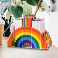 JOKTT Kids Adults Home Rainbow Acrylic 5 Compartments Pen Holder Makeup Brush Rack Desktop Decoration Pencil Organizer