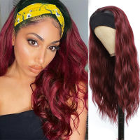 Glueless Headband Wig Ombre Red Colored Synthetic Long Natural Wave Scarf Headwraps Hair Wigs Heat Resistant Fiber X-TRESS