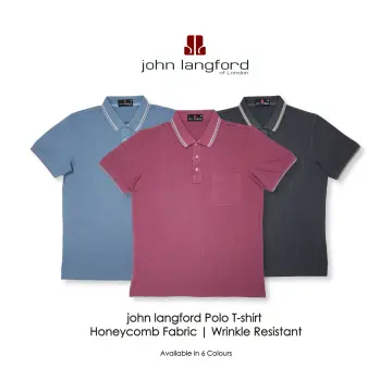 JOHN LANGFORD OF LONDON Men's Shirt - Size Medium (Navy Blue and White  Stripe)