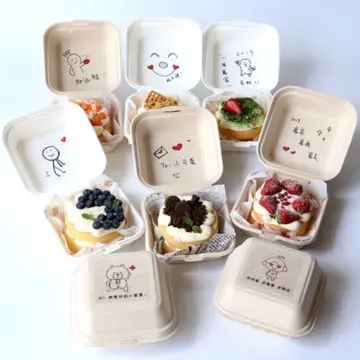 Disposable Bento Cake Box, Paper Pulp Hand-painted Biodegradable