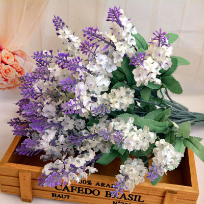ดอกไม้ประดิษฐ์ Flocked พลาสติกลาเวนเดอร์ Bundle พืชปลอมงานแต่งงาน Bridle Bouquet ในร่มกลางแจ้ง Home Kitchen Office Table