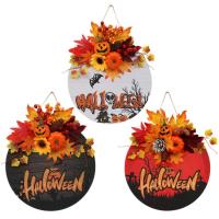 Fall Wreaths for Front Door Halloween Autumn Pumpkin Maple Leaf Wooden Wreath Outdoor Harvest Festival Garland Thanksgiving Home Party Decorations generous