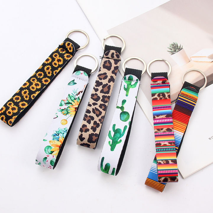 flower-pattern-cloth-band-keychain-key-chain-lanyard-for-women-phone-case-wallet-short-long-ribbon-for-bag-charms-car-key-ring-key-chains