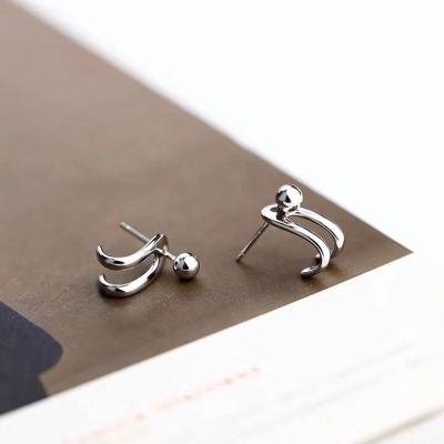 S925 Silver Needle Double Hook Earrings Simple Metal Ball Stud Earrings