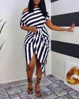 [hot]❇¤  Striped Print Shoulder Sleeve Slit Wrap Robes