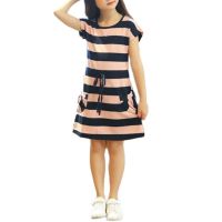 Summer Casual Dress Leisure Dress Horizontal Stripes Breathable Kids Short Sleeve A Line Dress  by Hs2023