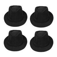 4X Black Fedora Plain Hat Outfit Accessory for Gangster Fancy Dress