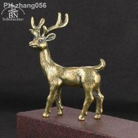 Brass Elk Small Statue Study Desk Ornament Cute Animal Deer Figurine Miniature Tea Pet Decoration Crafts Acceesories Home Decors