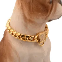 Gold Miami Dog Chain Plated Collars Thick Large Dog Collar Pitull Curb Cuban Pet Link Stainless Steel Pet Supplies 10~32 inch