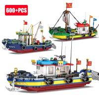 NEW LEGO City Fishing Boat Vessel Trawlboat Building Blocks Model Pirate Ship Sea Fisher Figures MOC Toys for Children Kids Birthday Gift