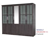 ตู้เสื้อผ้า W2201J - บานประตูกระจกเงาเข้ากรอบ 1 บาน - บานประตูกระจกลายผ้าเข้ากรอบ ตกแต่งตาราง 4 บาน