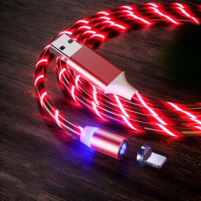 สายแม่เหล็กแสงที่ไหลไมโคร USB LED สายสำหรับซัมซุง S10ชาร์จ Type-C สำหรับชาร์จ iPhone แม่เหล็กสายเคเบิล Type C