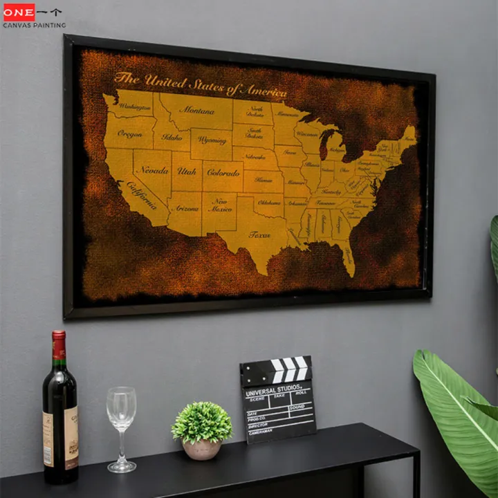 America City Map Modern Golden Canvas Paintings the United States Map 