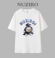 NUZIRO เสื้อยืดคู่แขนสั้นพิมพ์ลายสำหรับผู้หญิงจากผ้าฝ้ายบริสุทธิ์เกาหลี