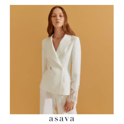 [asava ss23] Asava Signature Lace Jacket แจ็กเกตผู้หญิง แต่งกระดุมหน้า แต่งกระเป๋าหน้า แต่งผ้าลูกไม้ที่ข้อมือ