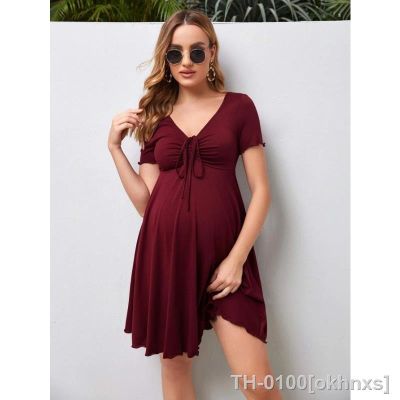 ☜∈ Vestidos com gola v para maternidade mulheres grávidas roupas casuais soltas plus size cor pura verão